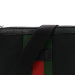 Techno Canvas Selleria Calfskin Web Small Flat Messenger Bag Black