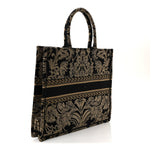 Canvas Embroidered Large Ornamental Cornely Effect Book Tote Black Beige