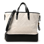 Aged Calfskin Quilted Large Gabrielle Shopping Tote White Black