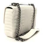 Soft Calfskin Impunture Diagramme Medium Chain Flap Shoulder Bag White