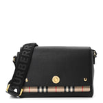 Coated Canvas Calfskin Vintage Check Medium Note Crossbody Bag Black