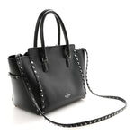 Vitello Small Rockstud Double Handle Tote Black