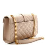 Grain De Poudre Textured Mixed Matelasse Triquilt Small Monogram Satchel Dark Beige