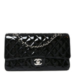 Patent Quilted Medium Double Flap Black