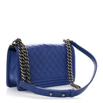Calfskin Quilted Medium Boy Flap Blue