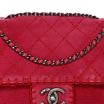 Suede Quilted Whipstitch Flap Red