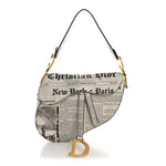Calfskin Newspaper Printed Saddle Bag Black White