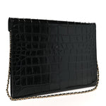 Calfskin Crocodile Embossed Croc Illusion Clutch With Chain  Black