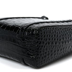 Shiny Calfskin Logo Crocodile Embossed XXS Everyday Tote  Black