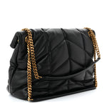 Lambskin Quilted Medium Loulou Puffer Monogram Chain Satchel Black