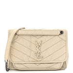 Crinkled Calfskin Matelasse Monogram Baby Niki Chain Satchel White