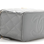 Patent Quilted Quilted Small Top Handle Vanity Case With Chain Grey