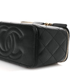 Lambskin Quilted Small Pillow Crush Vanity Case With Chain Black