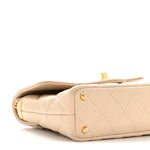 Lambskin Quilted Small Flap Top Handle Bag Beige