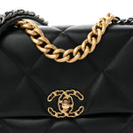 Shiny Goatskin Quilted Medium Chanel 19 Flap Black