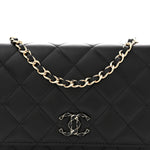 Lambskin Quilted Enamel CC Wallet On Chain WOC Black