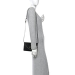 Calfskin Crocodile Embossed Envelope Clutch With Strap Black