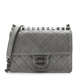 Metallic Goatskin Quilted Small Chic Pearls Flap Silver
