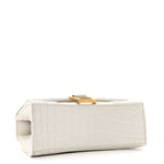 Shiny Calfskin Crocodile Embossed Hourglass Top Handle Bag XS White