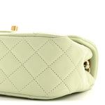 Lambskin Quilted Mini Pearl Crush Flap Light Green