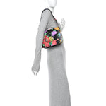 X KEN SCOTT New Shangai Calfskin Jenny Floral Print Horsebit 1955 Shoulder Bag Black Pink