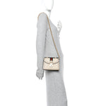 GG Supreme Monogram Textured Dollar Calfskin Web Mini Ophidia Padlock Top Handle Chain Shoulder Bag Beige Mystic White Oatmeal
