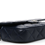 Caviar Quilted Flap Phone Holder With Chain Navy Blue