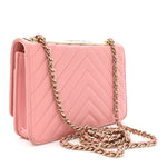 Lambskin Chevron Quilted Trendy CC Wallet On Chain WOC Pink