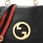 Roxy Calfskin Web Medium Studded Blondie Shoulder Flap Bag Black