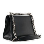 Saffiano Cuir Calfskin Monochrome Envelope Flap Chain Shoulder Bag Black