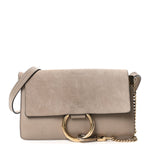 Suede Calfskin Small Faye Shoulder Bag Motty Grey