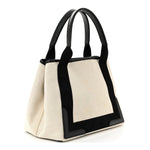 Cotton Canvas Satin Calfskin S Navy Cabas Natural Black