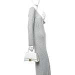 Calfskin Crocodile Embossed Small Hourglass Top Handle Bag White