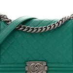 Lambskin Quilted Medium Boy Flap Green
