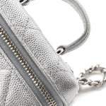 Metallic Caviar Quilted Mini Top Handle Vanity With Chain Silver