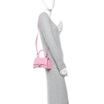 Shiny Calfskin Crocodile Embossed Hourglass Top Handle Bag XS Sweet Pink