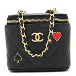 Lambskin Quilted Enamel Coco Casino Mini Vanity Case With Chain Black