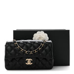 Lambskin Quilted Mini Rectangular Flap Black