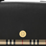 Coated Canvas Calfskin Vintage Check Medium Note Crossbody Bag Black