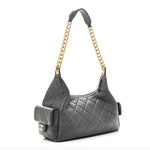 Shiny Lambskin Quilted Large Trendy Pockets Hobo Grey