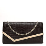 Calfskin Crocodile Embossed Emmie Clutch Bag Chocolate