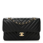 Caviar Flat Chevron Quilted Small Double Flap Black