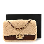 Shearling Lambskin Quilted Furry Coco Flap Dark Brown Beige
