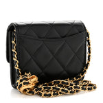 Lambskin Quilted Pearl Crush Clutch With Chain Black