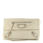 Chevre Silver Metallic Edge Hardware Envelope Clutch Gris Glace