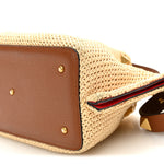 Raffia Grained Calfskin Small Rockstud Vlogo Tote Naturale