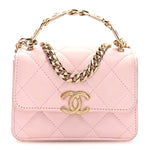 Lambskin Quilted Pick Me Up Clutch With Chain Pink