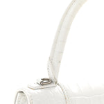 Calfskin Crocodile Embossed Small Hourglass Top Handle Bag White