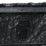 Crinkled Calfskin Matelasse Monogram Medium Niki Chain Satchel Black