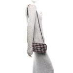 Wool Plaid Quilted Mini Rectangular Flap Pink Grey Multicolor